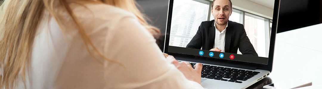  2021/10/online-conversation-1080.jpg Businesswoman making video call to business partner using laptop, looking at screen with virtual web chat, contacting client by conference, talking on webcam, online consultation, hr concept, close up