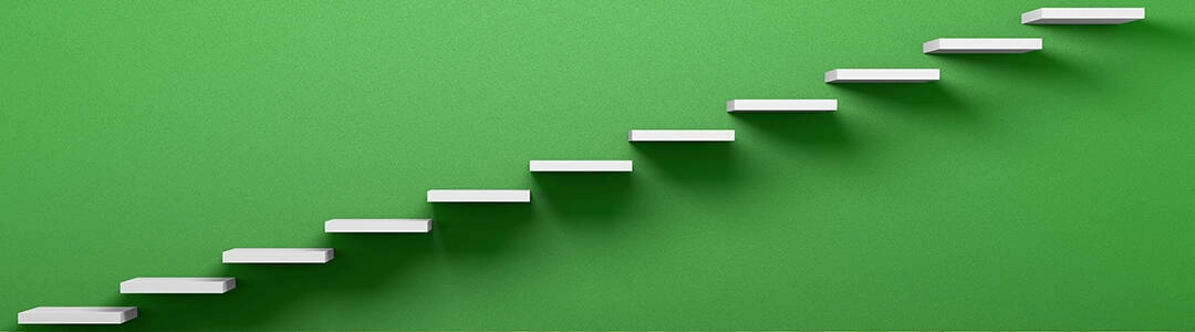  2021/10/steps_1080x300.jpg Business rise, forward achievement, progress way, success and hope creative concept: Ascending stairs of rising staircase in empty green room with beige floor and plinth, 3d illustration