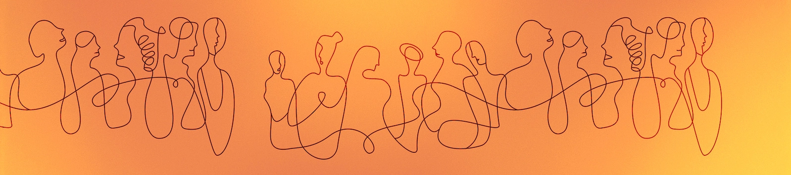 continuous line drawing of people with bright background tone