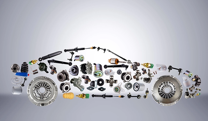 Passenger car assembled from new spare auto parts for shop aftermarket. Isolated on grey background. 2023/07/Collage-of-car-made-of-auto-parts-715.jpg 