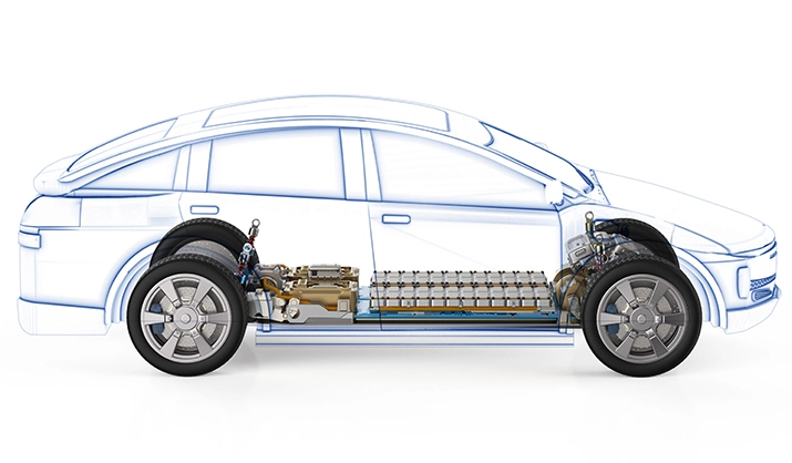 3d rendering of EV car pack of battery cells