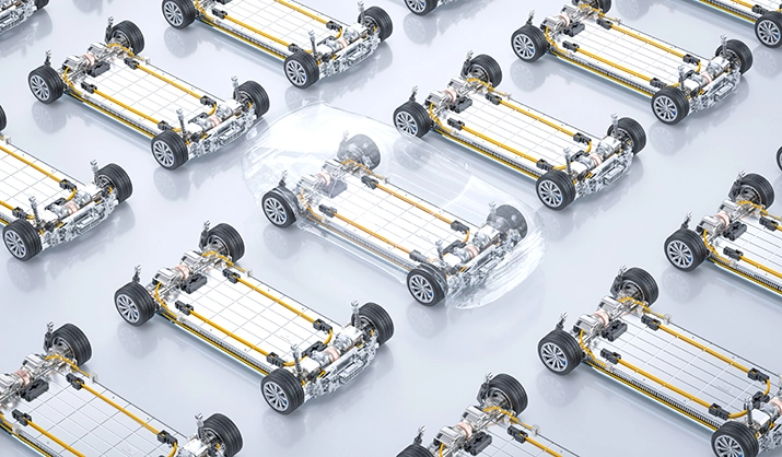 3d rendering electric cars assembly line