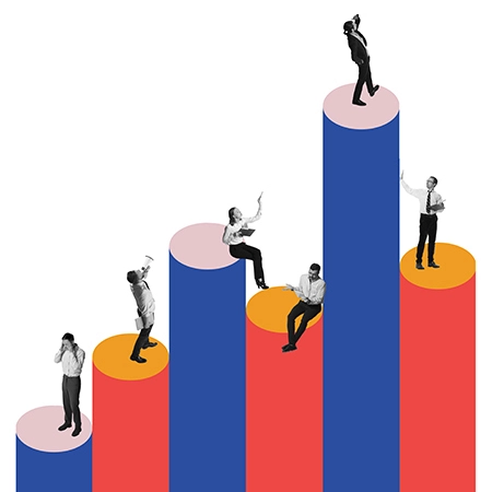 Collage of people and barchart - teams and growth concept