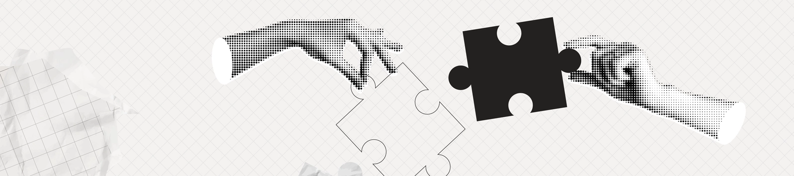 Collage depicting illustrated hands bringing puzzle pieces together