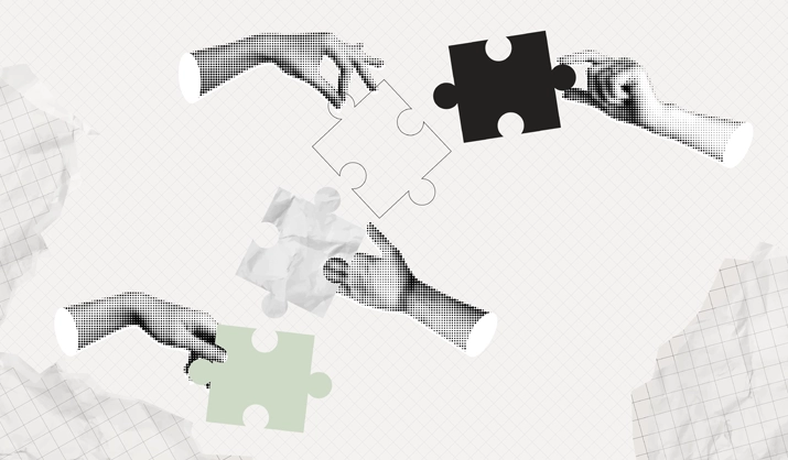 Collage depicting illustrated hands bringing puzzle pieces together