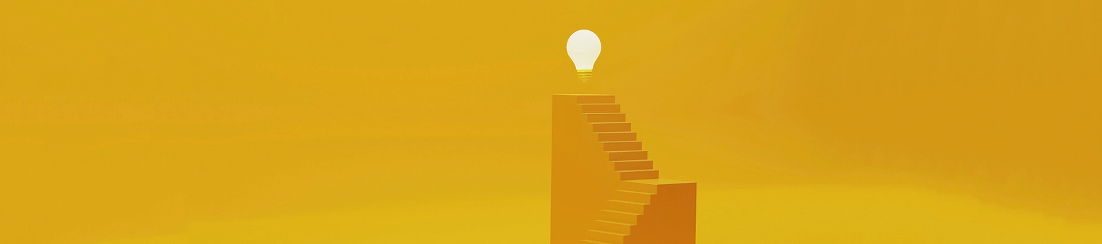 Illustration of a steep stairway leading to bright lightbulb