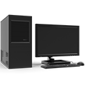 3d rendering of a desktop computer with screen, keyboard, and mouse