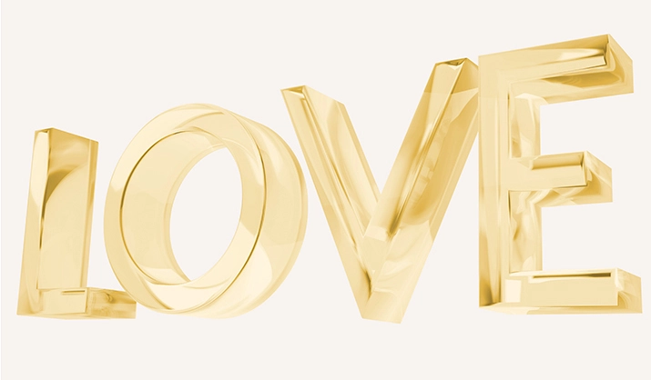 Illustration of 3d glass text spelling the word LOVE