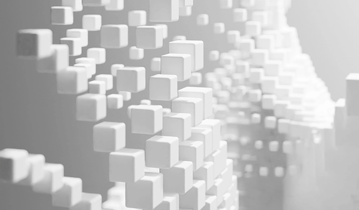 Abstract rendering of building blocks moving through space