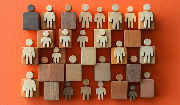 wooden blocks with icons of people